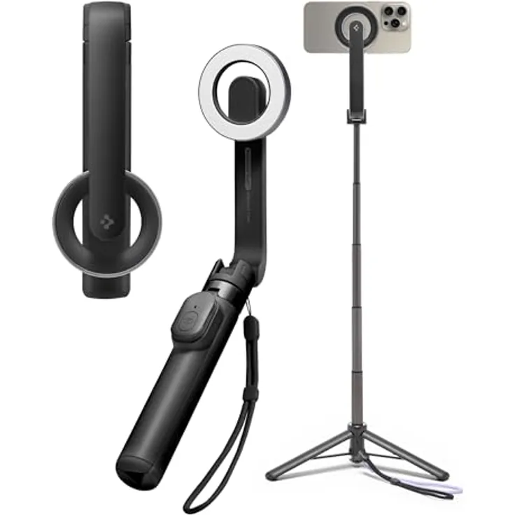 Spigen S571W MagSafe Tripod, Selfie Stick mit stabiler Konstruktion und Bluetooth-Fernbedienung, Schwarz