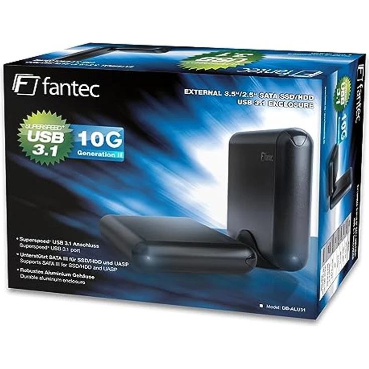 FANTEC DB-ALU31 Externes Festplattengehäuse (für den Einbau einer 3,5 Zoll und 2,5 Zoll SATA I-II-III HDDs und SSDs Festplatte. Mit USB 3.1 Typ-C SUPERSPEED+ 10G Anschluss, schwarz – Bild 5