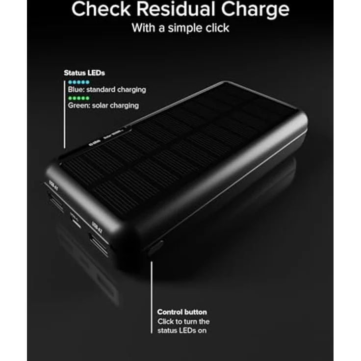 SBS Solar Ladegerät (10000 mAh, 10 W, 37 Wh), Powerbank, Schwarz – Bild 8