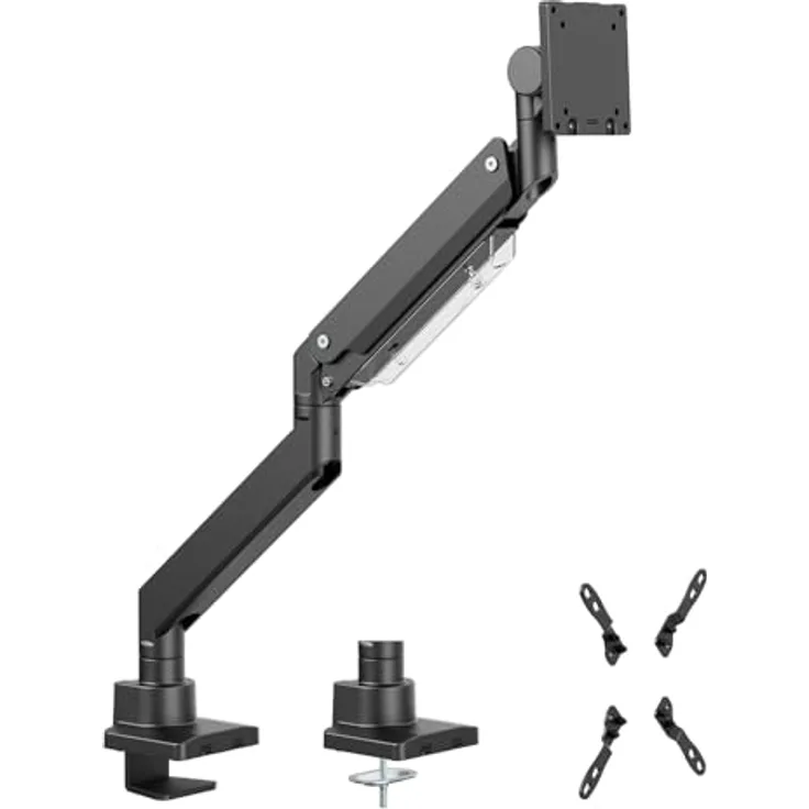 Maclean Doppelarm-Monitorhalterung mit Gasfeder für 17-57" Zoll, bis 27kg, Höhenverstellbar, Schwenkbar, Neigbar, Drehbar, VESA 75x75, 100x100, 200x100, 200x200, schwarz