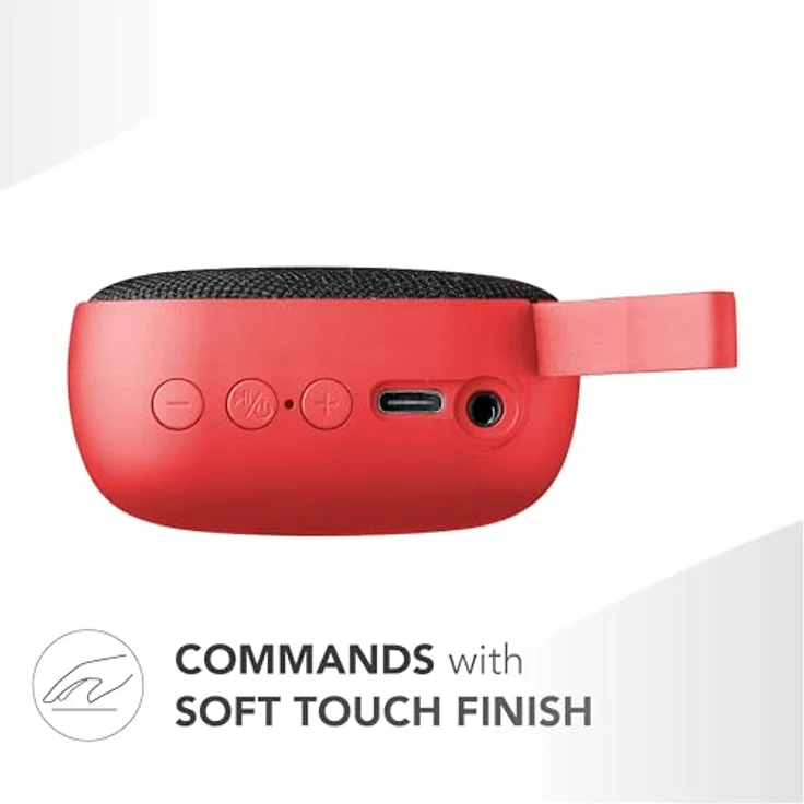 Music Sound MINI Bluetooth-Lautsprecher, 3-Watt-Leistung, 4 Stunden Spielzeit, kompakt und tragbar, weiche Stoffoberflächen, rot – Bild 3
