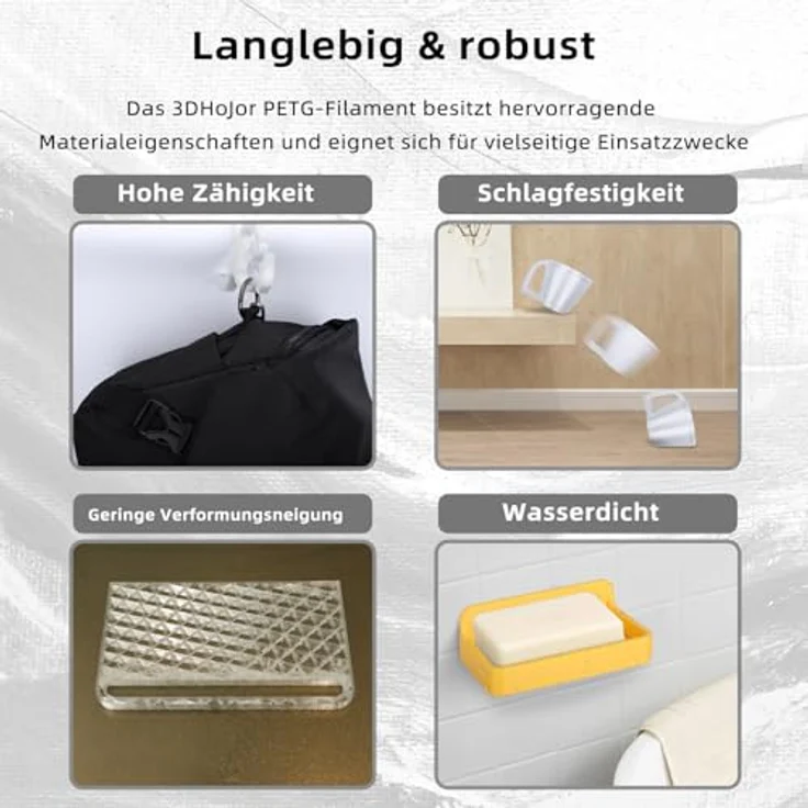 3DHoJor PETG Filament 1.75mm 1KG Durchscheinend, hohe Zähigkeit und Druckstabilität, feuchtigkeitsbeständig – Bild 2