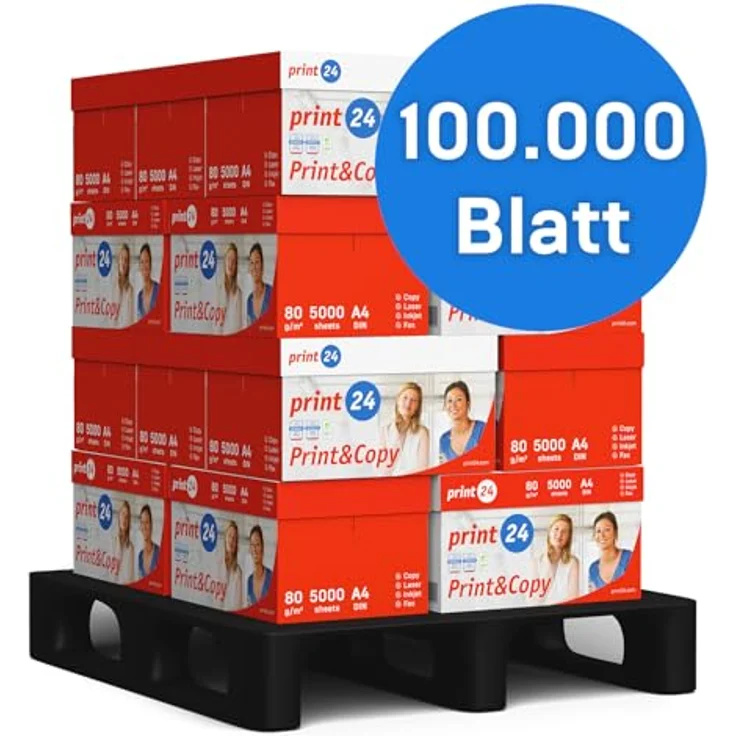 print24 Druckerpapier Kopierpapier 100000 Blatt 20 x 5000 A4 80g Premium Weiß Testsieger PEFC – Bild 2