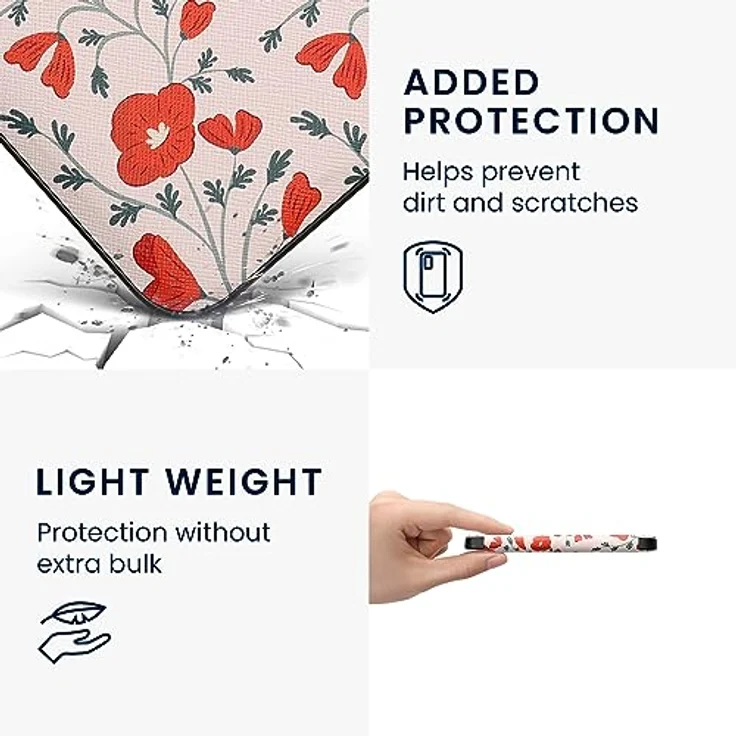 kwmobile Klapphülle kompatibel mit Kobo Clara 2E / Tolino Shine 4 Hülle - eReader Case - Mohnblumen Rot Grün Beige – Bild 4