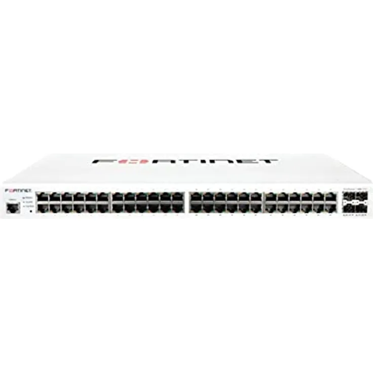Fortinet FortiSwitch FS-148E-POE Ethernet-Switch (48 Ports, verwaltbar, 2-Layer-Unterstützung, modular, 4 SFP-Steckplätze, optische Faser, Twisted Pair, 1U hoch, Rack-montierbar)