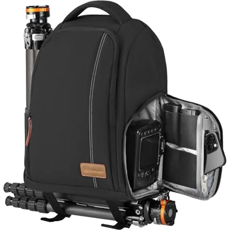 TARION Kamerarucksack, Wasserdichter Fotorucksack für Spiegelreflexkameras, Leicht und Kompakt, 15 Zoll Laptopfach, Schwarz – Bild 1