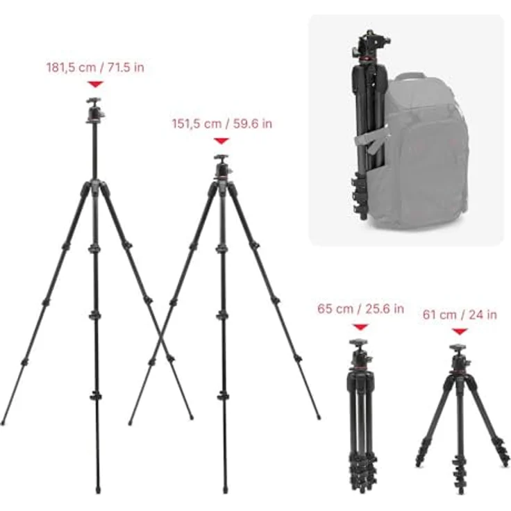 Manfrotto 055XPRO AS, 3-teiliges Aluminium-Kamerastativ Kit mit XPRO-Kugelkopf, 15 kg Tragkraft, Arca-Swiss-Platte, für DSLR/spiegellose Kamera – Bild 5