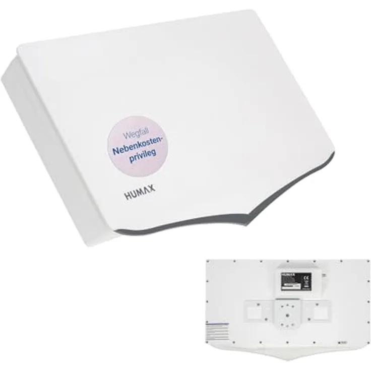 Sky Vision HUMAX Flat H40D Flachantenne, SAT TV Antenne für alle Sender, Wetterfeste Camping Satellitenschüssel für 1 Teilnehmer, Ideal für Balkon oder Camping, Inkl. Wand- und Masthalterung