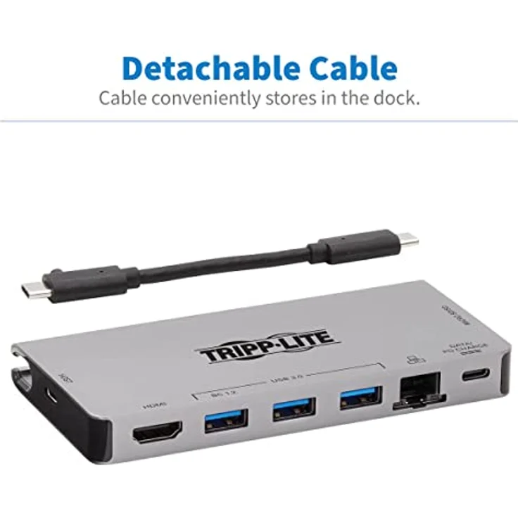 Tripp Lite U442-DOCK5D-GY Tripp Lite USB-C-Dock – 4K HDMI, USB 3.2 Gen 1, USB-A-Hub, GbE, Speicherkarte, 100 W PD-Aufladung, abnehmbares Kabel (U442-DOCK5D-GY) – Bild 3