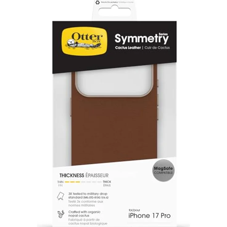 OtterBox Symmetry Series Cactus Leather Hülle für iPhone 17 Pro, stoßfest, 3X Militärstandard getestet, MagSafe-kompatibel, Braun – Bild 5