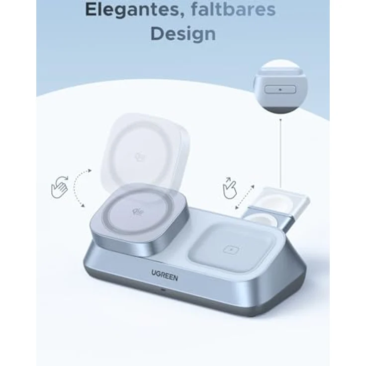 UGREEN 3-in-1 Magnetic Wireless Charger, Qi2 25 W, MagSafe-kompatibel, zusammenklappbar, Blau – Bild 5