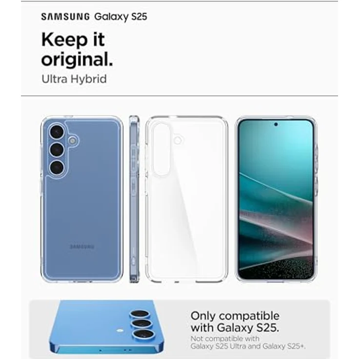 Spigen Ultra Hybrid Hülle Kompatibel mit Samsung Galaxy S25 -Crystal Clear, PC Platte und TPU-Rahmen, Schutzrand für Display und Kamera, Air Cushion Technologie, Maßgeschneidert für alle Anschlüsse – Bild 2