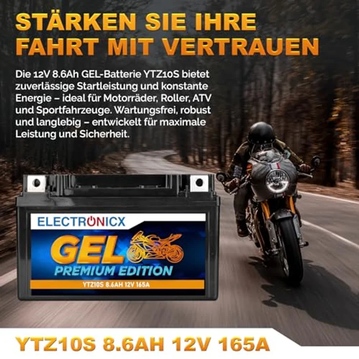 Electronicx YTZ10S GEL-Batterie 9Ah 12V, wartungsfrei, auslaufsicher, vibrationsfest für Motorrad, Roller und Quad – Bild 2