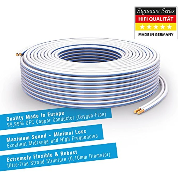 PureLink SP021-010 Lautsprecherkabel 2 x 4,0mm² (99,9% OFC Vollkupfer 0,10mm Litze) Hifi Boxenkabel, 10m, weiß – Bild 2