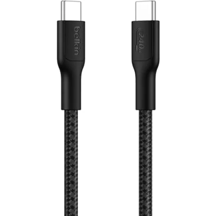 Belkin Eco Geflochtenes USB-C auf USB-C Kabel, 1 m, 240 W, flexibles Schnellladekabel für iPhone 16, Galaxy S25, Pixel 9, MacBook, iPad Pro – Schwarz, USB 2.0 – Bild 1
