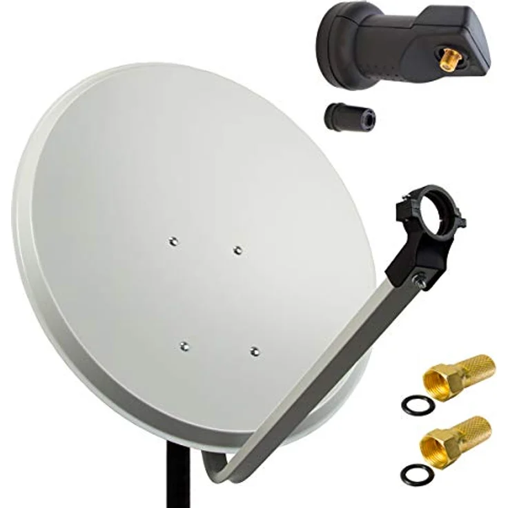 PremiumX PXA60 Alu Satelliten-Komplettanlage, 60cm Satellitenschüssel mit Single LNB, hellgrau, 0,1 dB Rauschmaß, ideal für 1-Teilnehmer Empfang – Bild 1