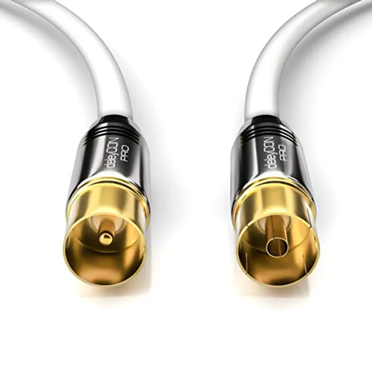 deleyCON 7,5m TV Antennenkabel PREMIUM HDTV Full HD - TV Kabel (Koaxialkabel) - TV-Stecker zu TV-Buchse - Weiß - METALL vergoldet - analog/digital – Bild 4