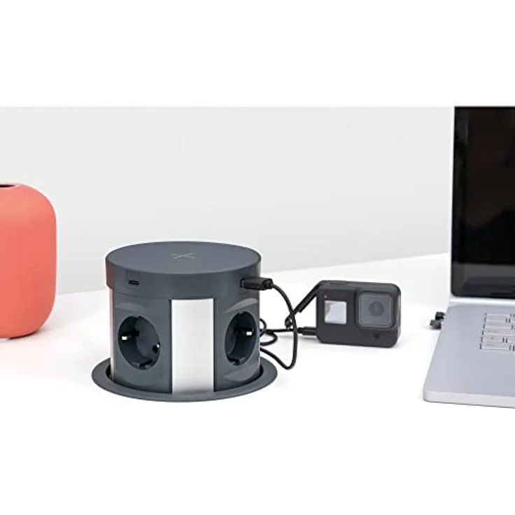 BLAUPUNKT Tischsteckdose Pushup 4 A + 2-Fach USB C mit induktivem Laden, anthrazit, 2 Meter – Bild 2