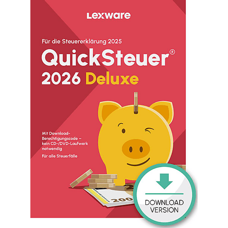 LEXWARE QUICKSTEUER DELUXE 2026 - Steuersoftware für bis zu 5 Steuererklärungen, inkl. Belegmanager, Elster-Assistent und Steuerprüfer für Gewerbetreibende