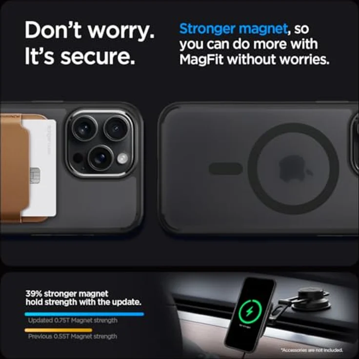 Spigen für iPhone 15 Pro Ultra Hybrid Frost MagFit Hülle [Anti-Yellowing] Case Handyhülle Transparent Dünn Slim Kompatibel mit MagSafe -Schwarz – Bild 5