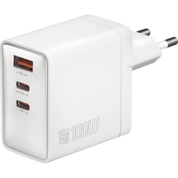 4smarts GaN Pocket Netzladegerät (100 W), USB Ladegerät mit 3 Anschlüssen, Weiss
