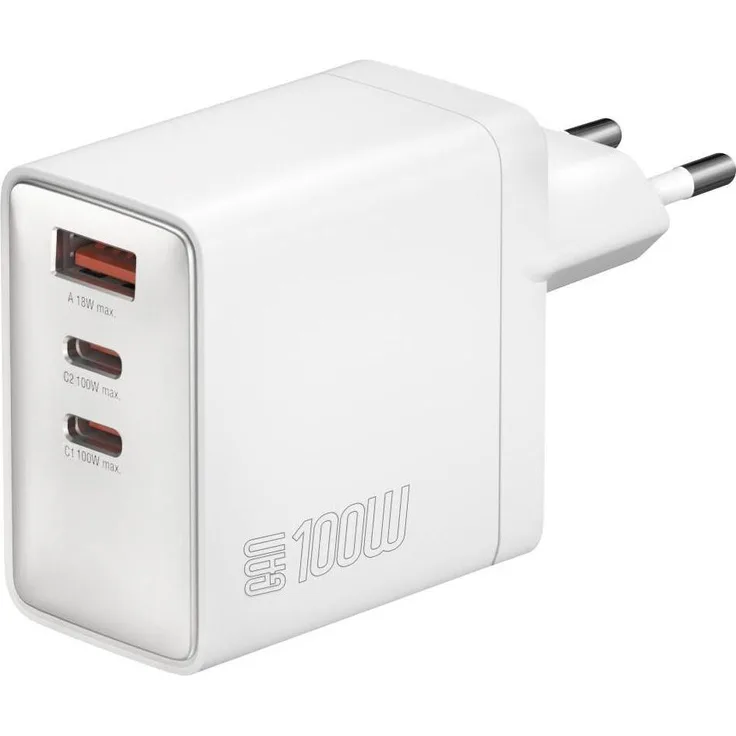 4smarts GaN Pocket Netzladegerät (100 W), USB Ladegerät mit 3 Anschlüssen, Weiss