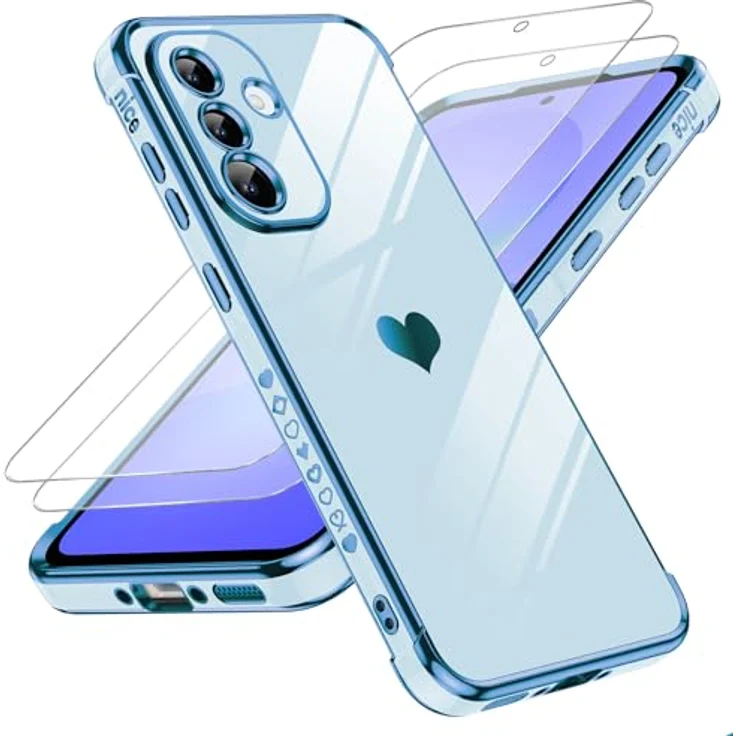 LeYi Handyhülle für Samsung Galaxy A37 5G, stoßfest mit Schutzfolie, TPU Silikon in Blau, herzförmiges Muster, kratzfest mit Kameraschutz – Bild 1