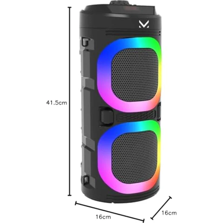 Majestic FIRE 9, Bluetooth-Lautsprecher mit 3 LED-Lichteffekten, USB/microSD/AUX-IN/MIC, wiederaufladbarem Akku, TWS-Funktion und Fernbedienung, schwarz – Bild 5
