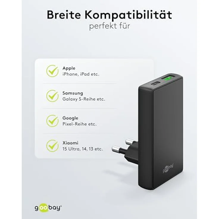 Goobay USB-C PD GaN Dual-Schnellladegerät 45 W, ultraflaches 90°-Design, Schwarz – Bild 7