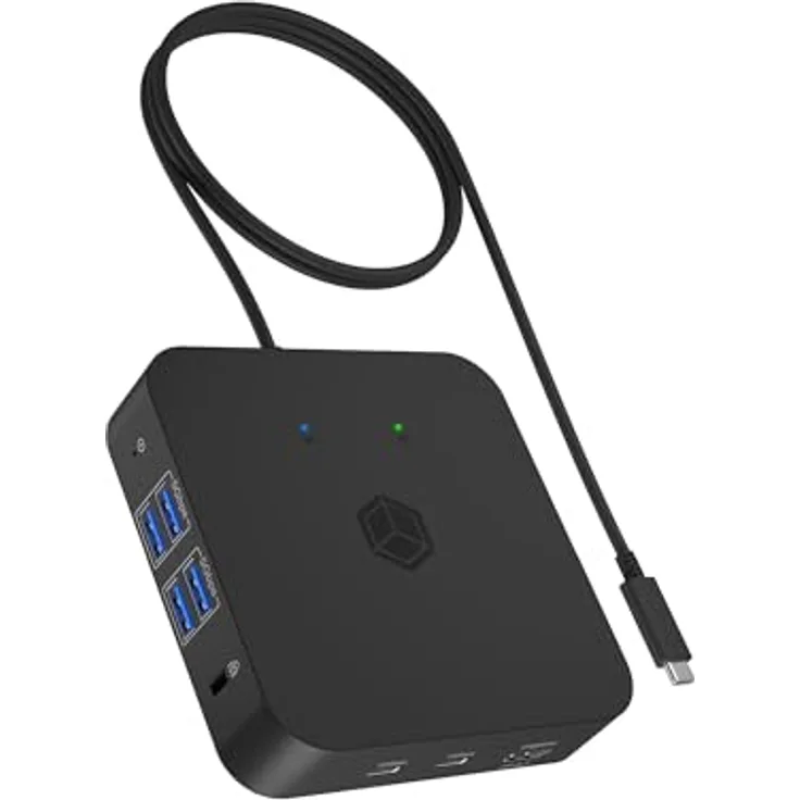 ICY BOX USB-C Docking Station (12-in-1) für 3 Monitore (3x HDMI), 4K 60Hz, DisplayLink, 6X USB 3.2 HUB (bis zu 10 Gbit/s), 85W PD, Gigabit Ethernet, IB-DK4090-C, Schwarz