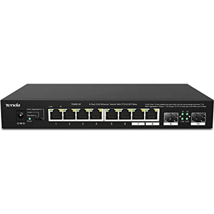 Tenda Switch 8 Port 2.5 Gigabit LAN Switch mit 2 SFP-Ports (VLAN, Statische Aggregation, Unmanaged, Plug-and-Play, Metallgehäuse) (TEM2010F) in Schwarz – Bild 1