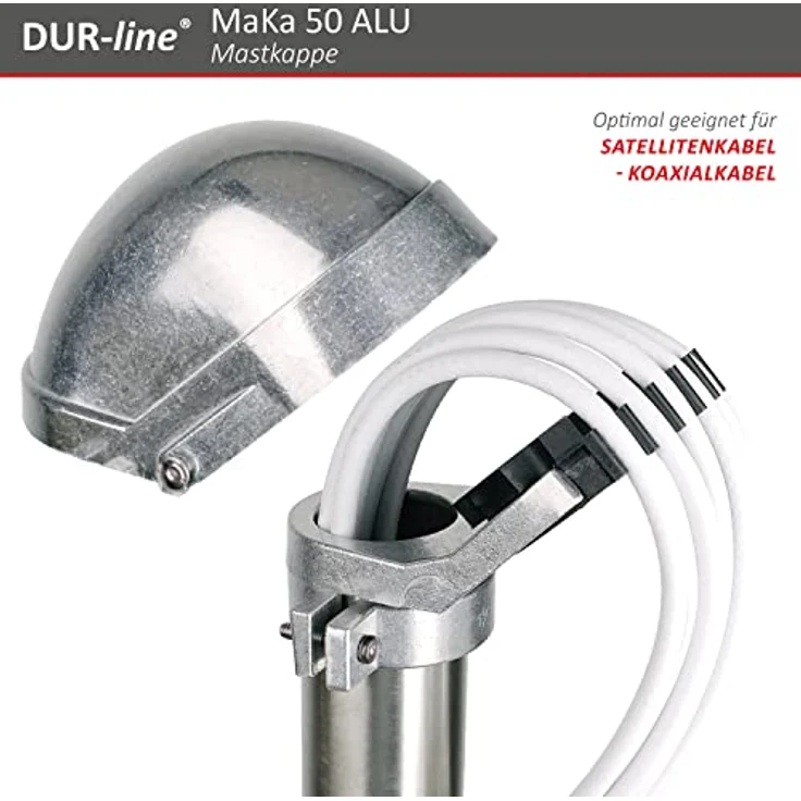 DUR-line MaKa 50 ALU Mastkappe für Antennenmast Durchmesser: 48-52 mm mit Kabeldurchführung – Bild 6