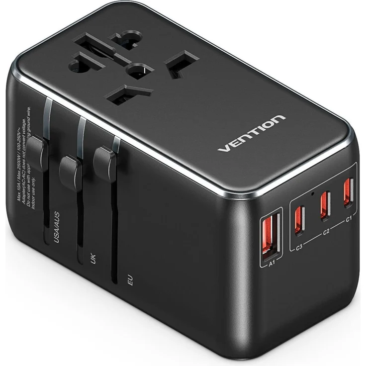 Vention FJGB0 GaN-Universal-Reiseladegerät, 120 W mit 3x USB Typ C und 1x USB-A, schwarz