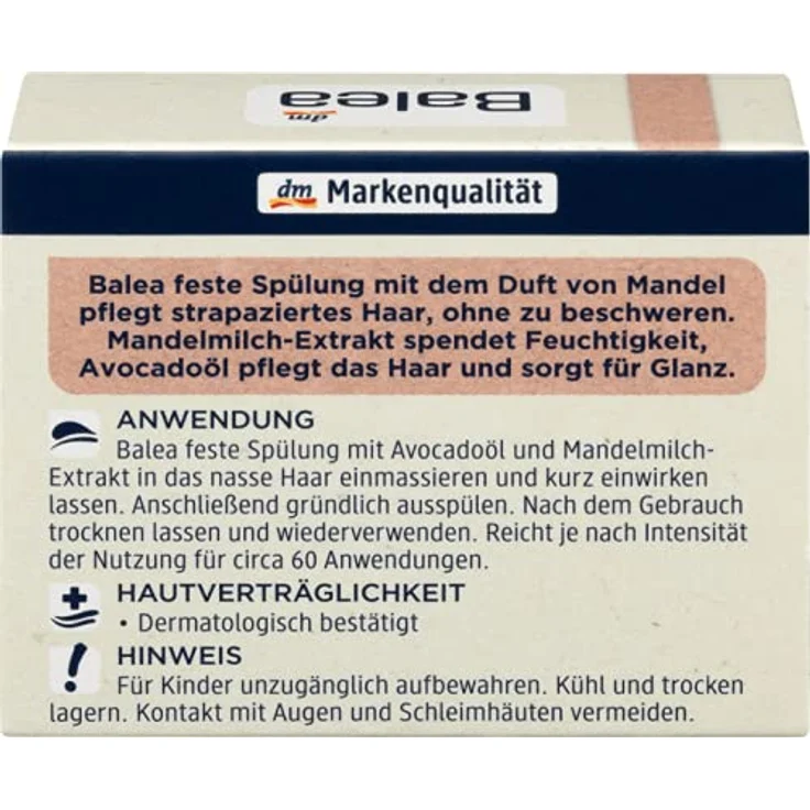 Balea Feste Spülung Avocadoöl 60 g - Vegan & ohne Silikone, mit Mandelmilch-Extract – Bild 3
