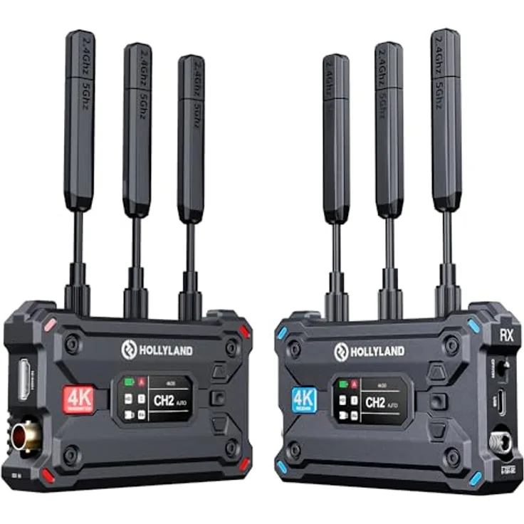 Hollyland Pyro S Video Funkstrecke Wireless SDI HDMI 4K30/1080p60, 400m Reichweite 50ms Latenz, bis zu 4 Empfänger, Auto Dual-Band-Hopping Smart Channel Scan, UVC-Live-Stream APP Überwachbar (1TX+1RX)