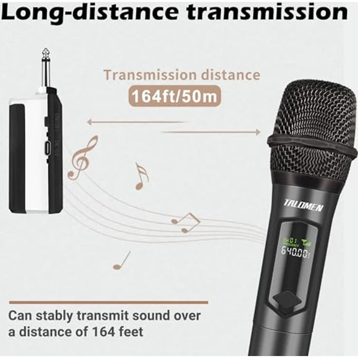 talomen Professionelles kabelloses Mikrofon K60-1, 2,4 GHz, dynamisch, wiederaufladbar, 160ft Reichweite, inkl. Empfänger, für Karaoke, Partys und Reden – Bild 5