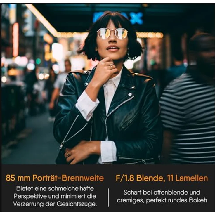 Rollei AF 85 mm F/1.8 Vollformat Objektiv für Sony FE mit STM-Autofokus, Vollmetall Gehäuse, 477g, kompatibel mit FX30/ZV-E10/A6000-A6700/A5000/A5100 und ZV-E1/FX3/A1/A1II/A9/A7 Series – Bild 2