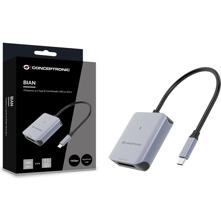 Conceptronic CFexpress Typ B Kartenleser USB 3.2 Gen 2, Hochgeschwindigkeits-Datenübertragung bis 10 Gbps, grau