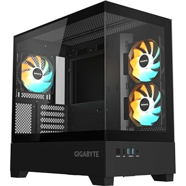 GIGABYTE C201 Panoramic PC-Gehäuse, Mid-Tower, m-ATX, Unterstützung für 360-mm-Radiator, 3 ARGB-Lüfter, USB 3.0, gehärtetes Glas