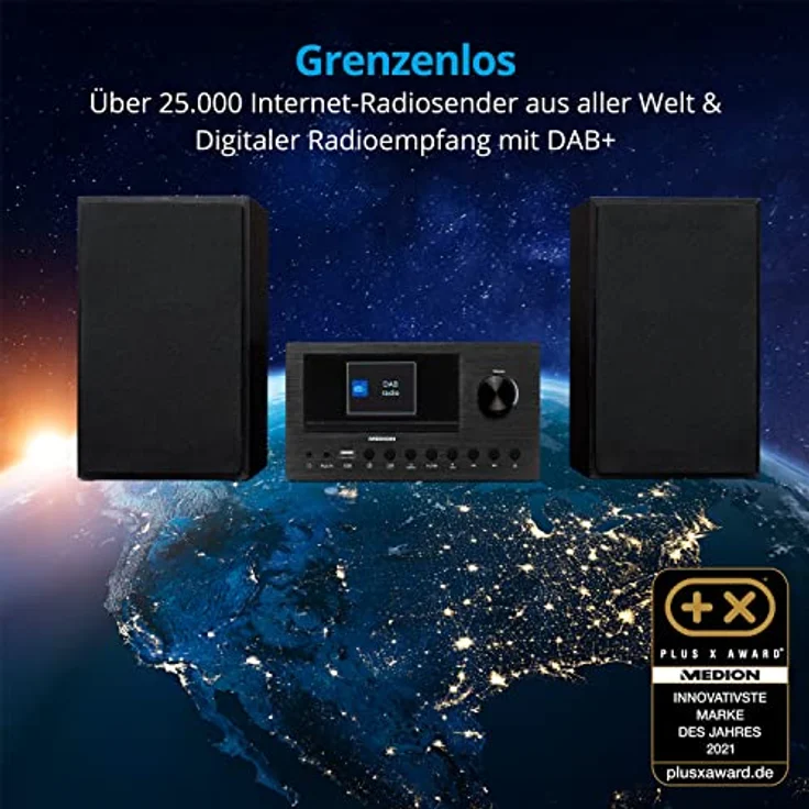 MEDION P85003 Micro Audio System Kompaktanlage (Internetradio, DAB+, PLL UKW Radio, Bluetooth, USB Anschluss, AUX, 2x150 W) – Bild 2