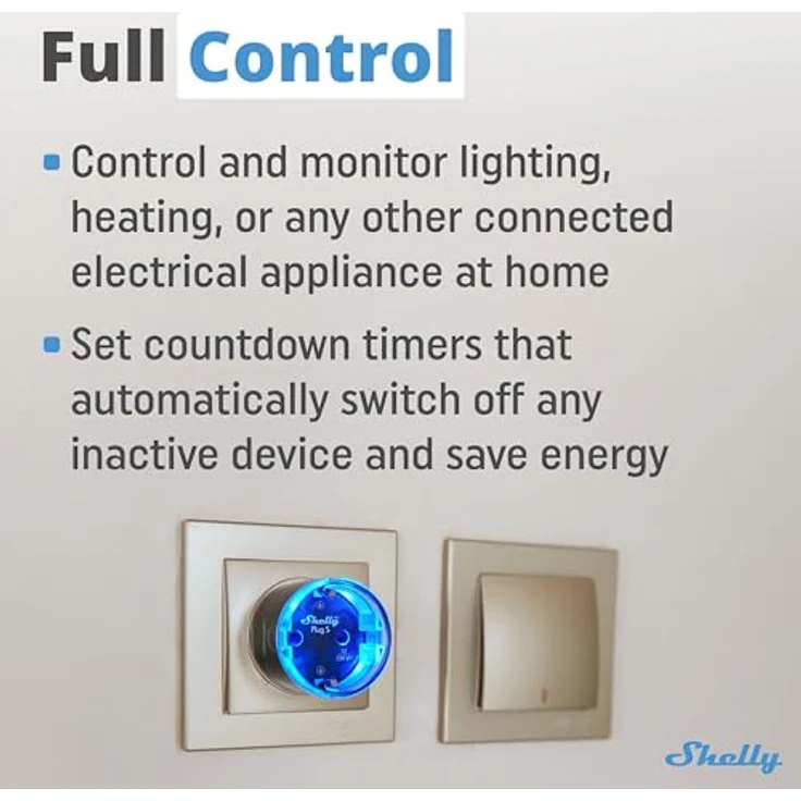 Shelly Plug S MTR Gen3 Schwarz, Matter-zertifizierte intelligente Steckdose mit Stromüberwachung und mehrfarbiger LED-Anzeige, iOS Android APP-Fernbedienung, Google Home und Alexa-Zubehör, Timer – Bild 4
