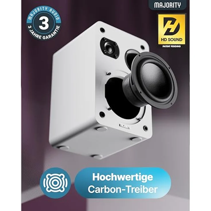 MAJORITY D70X Regallautsprecher, 2 x 30W Passive HiFi Lautsprecher mit Kohlefaser-Membranen, 6Ω Impedanz, 40HZ-20KHZ Frequenzgang, Weiß – Bild 3