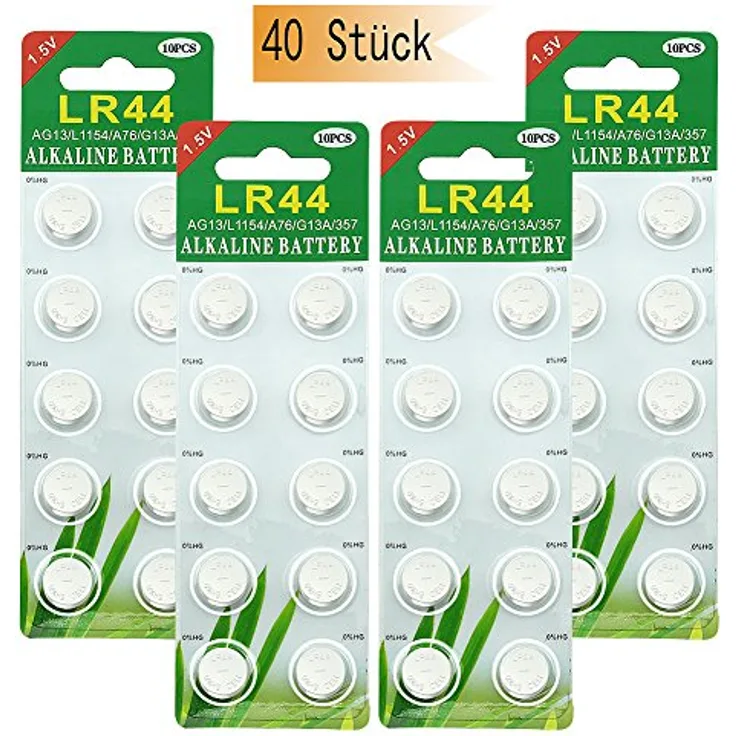 GutAlkaLi 40 Stück LR44 AG13 1.5V Alkaline Knopfzellenbatterien, quecksilberfrei, für Uhren und Spielzeug