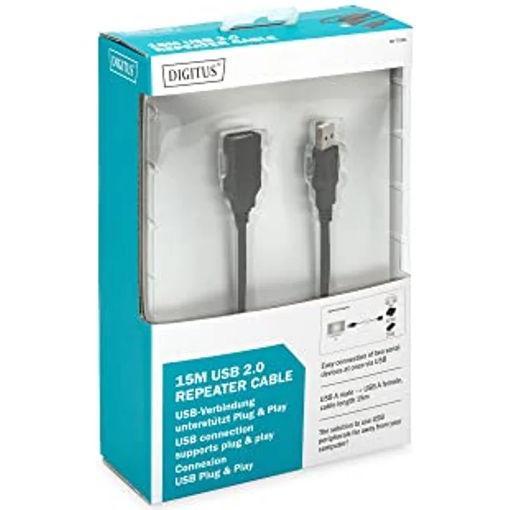 DIGITUS Aktives USB 2.0 Verlängerungskabel, Repeaterkabel, 15 m Länge, USB A Stecker auf USB A Buchse, Plug & Play, Stromversorgung über USB, Schwarz – Bild 5