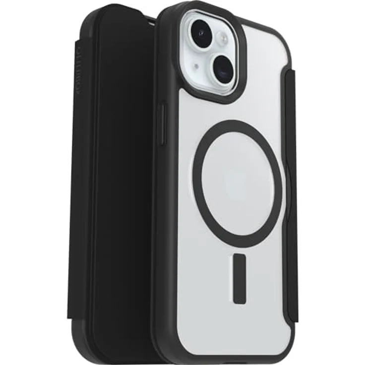 OtterBox React Series Folio Hülle für iPhone 16e, 15, 14, 13, Stoßfest, Militärstandard, Transparent, Schwarz, mit Kartenhaltern, ohne Einzelhandelsverpackung – Bild 1