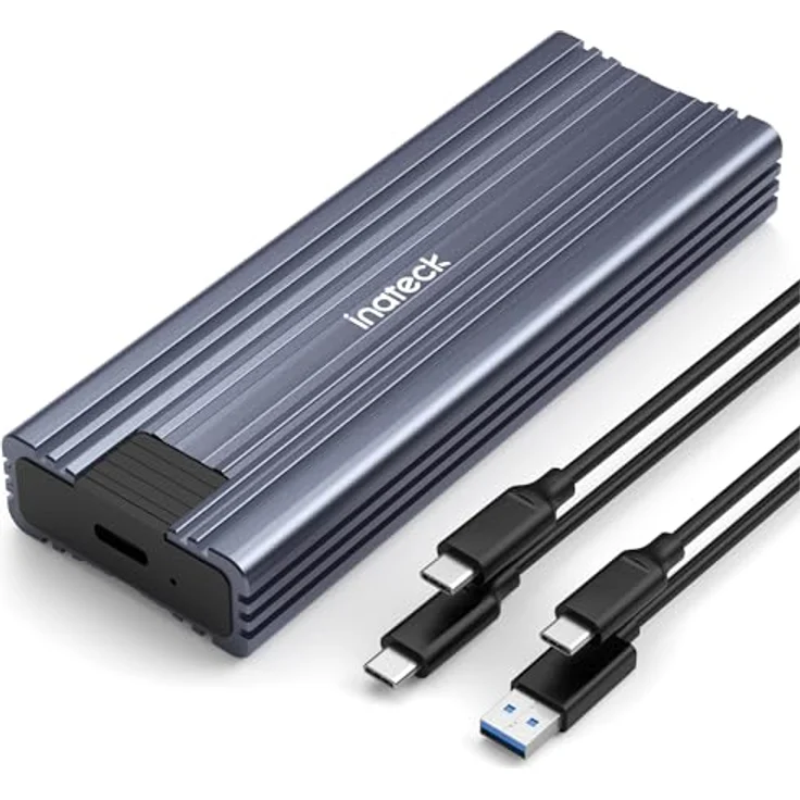 Inateck NVMe M.2 USB 3.2 Festplattengehäuse mit Kühlkissen 10 Gbps, unterstützt M.2 SATA B+M Key und NVMe M Key/B+M Key SSD (2242, 2260, 2280) mit USB CC und USB AC Kabel, werkzeuglos, FE2025 – Bild 1