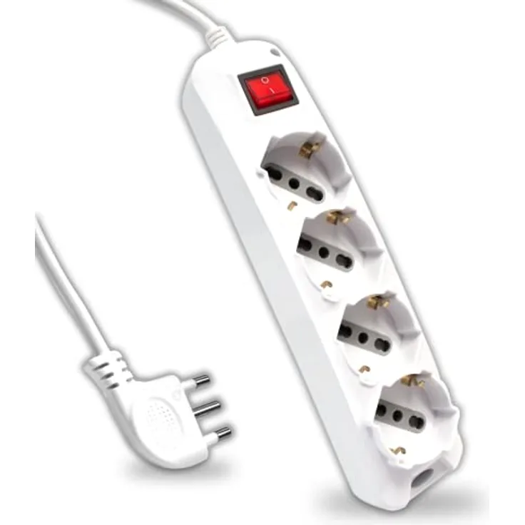 V-TAC Steckdosenleiste mit Schalter und Kabel von 1,5 Metern, 4 Steckdosen 10/16 A, Shuko - Stecker 16 A, elektrische Steckdose für Zuhause, Büro, Geschäft - Farbe Weiß