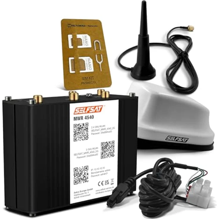 SELFSAT MWR 4540, 4G Cat 6 WLAN Router bis 300 Mbps mit SELFSAT 5G Antenne, weiß, GPS-Ortung, VPN-fähig, Starlink-kompatibel – Bild 1