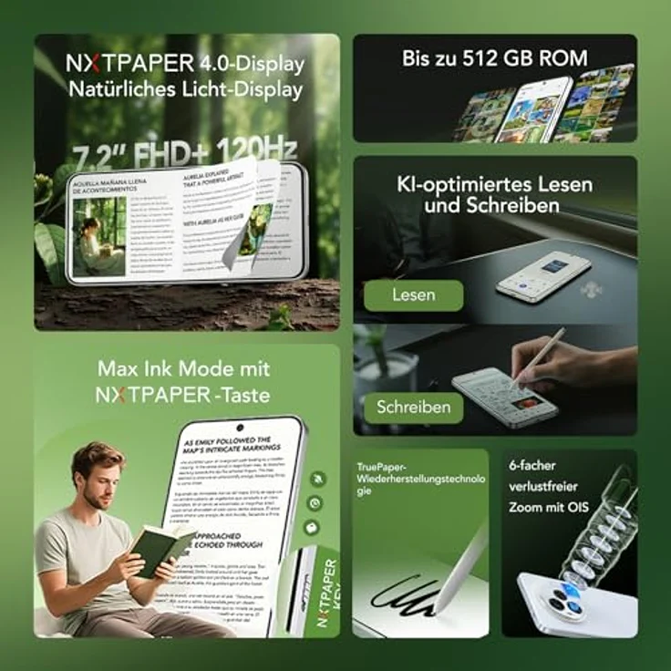TCL NXTPAPER 60 Ultra 5G Smartphone, 7,2 Zoll FHD+ 120 Hz NXTPAPER Display, 12 GB RAM, 512 GB ROM, Augenschutz, 5200-mAh-Akku, Nebula Black – Bild 2