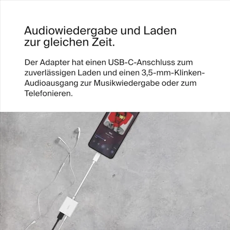 Belkin RockStar 3,5mm Audio- und USB-C Ladeadapter, 60W Schnellladung, kompakt, weiß – Bild 2